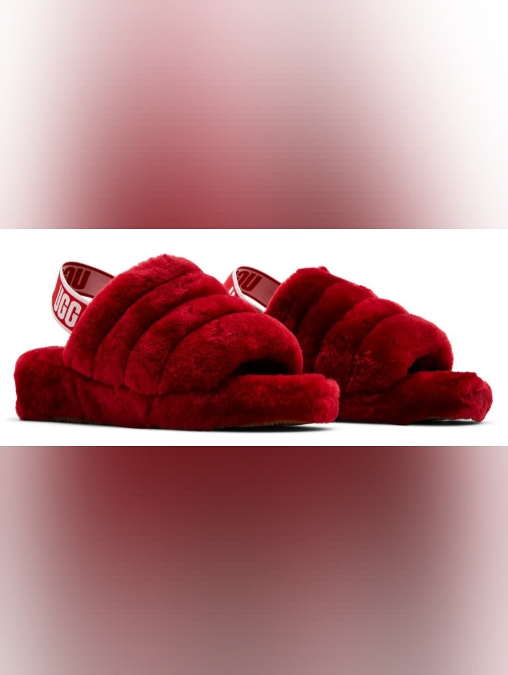 UGG Wmns Fluff Yeah  'Ribbon Red' Slides Size 8 Used Exc